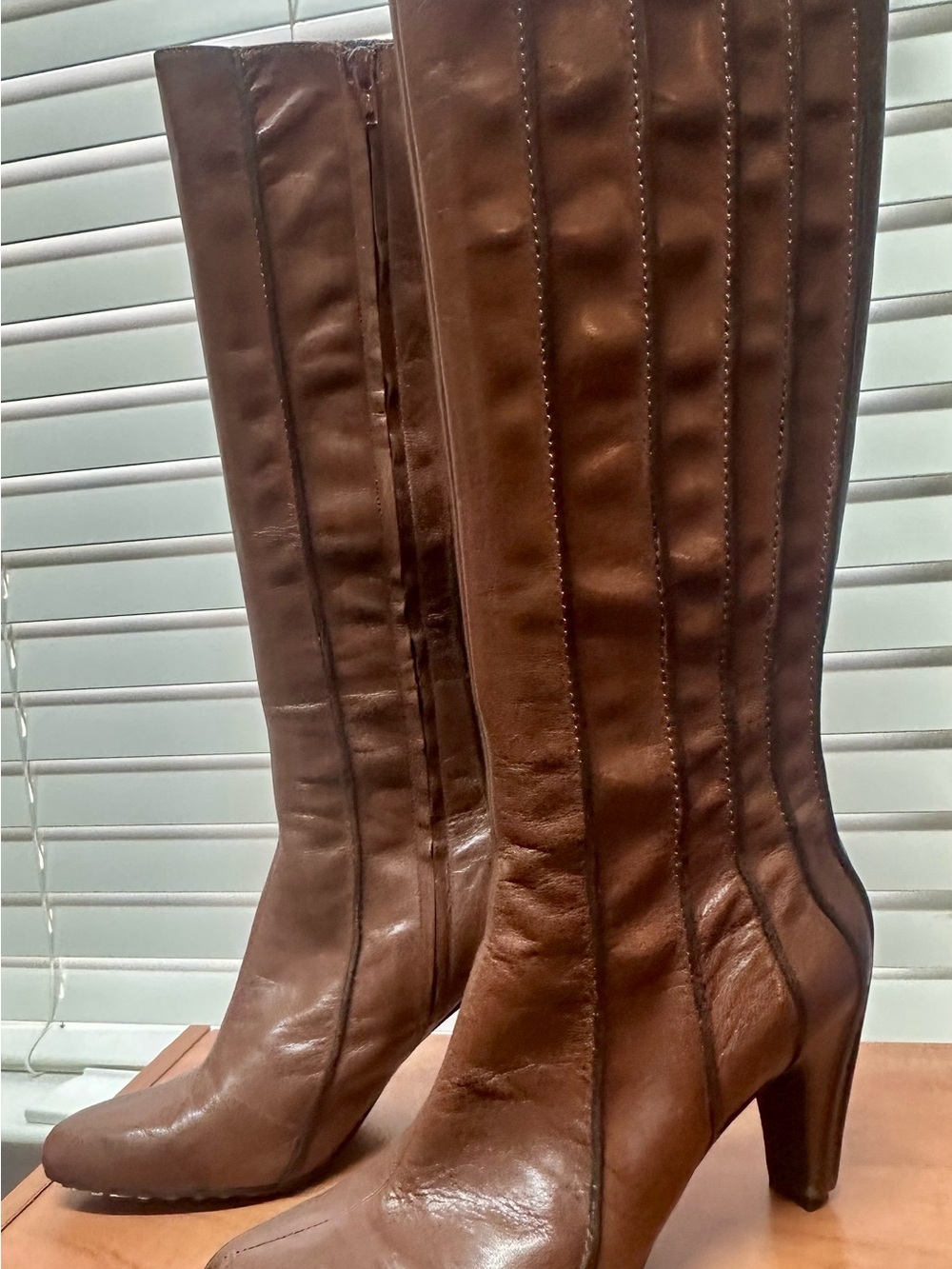 Tsubo Brown Leather Knee-High Heeled Boots